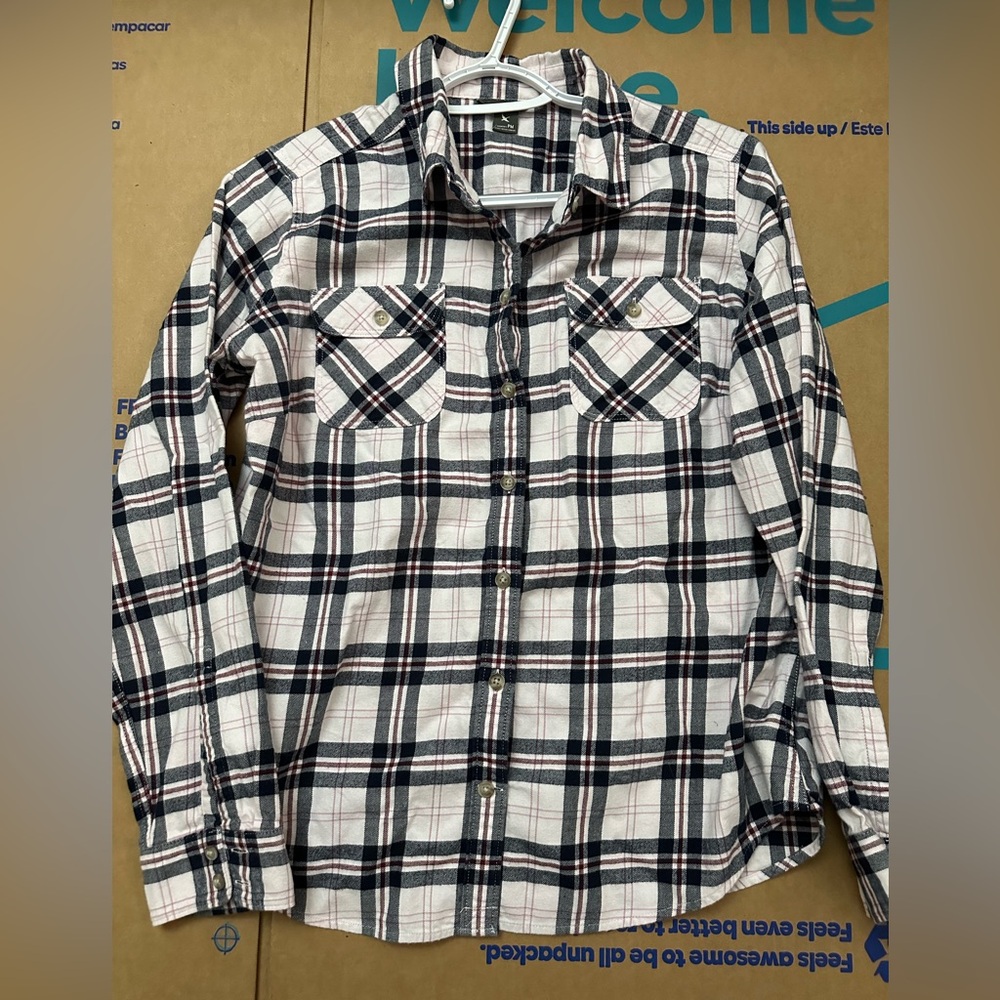 Eddie Bauer Pink Plaid Shirt. Size Petite Medium Women